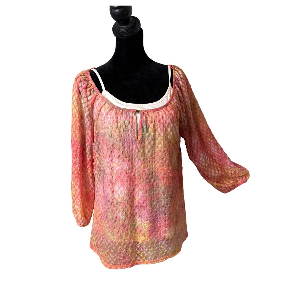 BOHO Fairycore Peasant Mesh Lace Top‎ Womens S y2k BOHO Ethereal Colorful